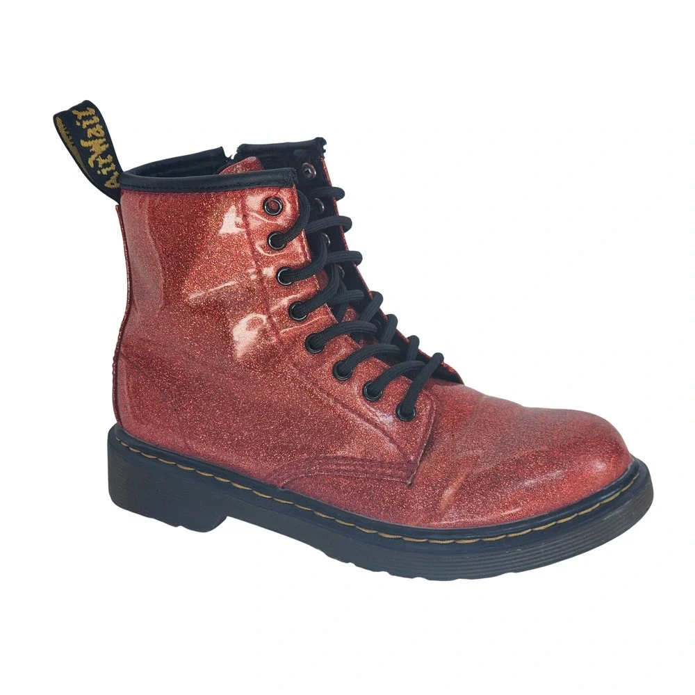 Dr. Martens 1460 Glitter J Red Sparkle Lace Up Side Zip Boots Kids Size 2 US